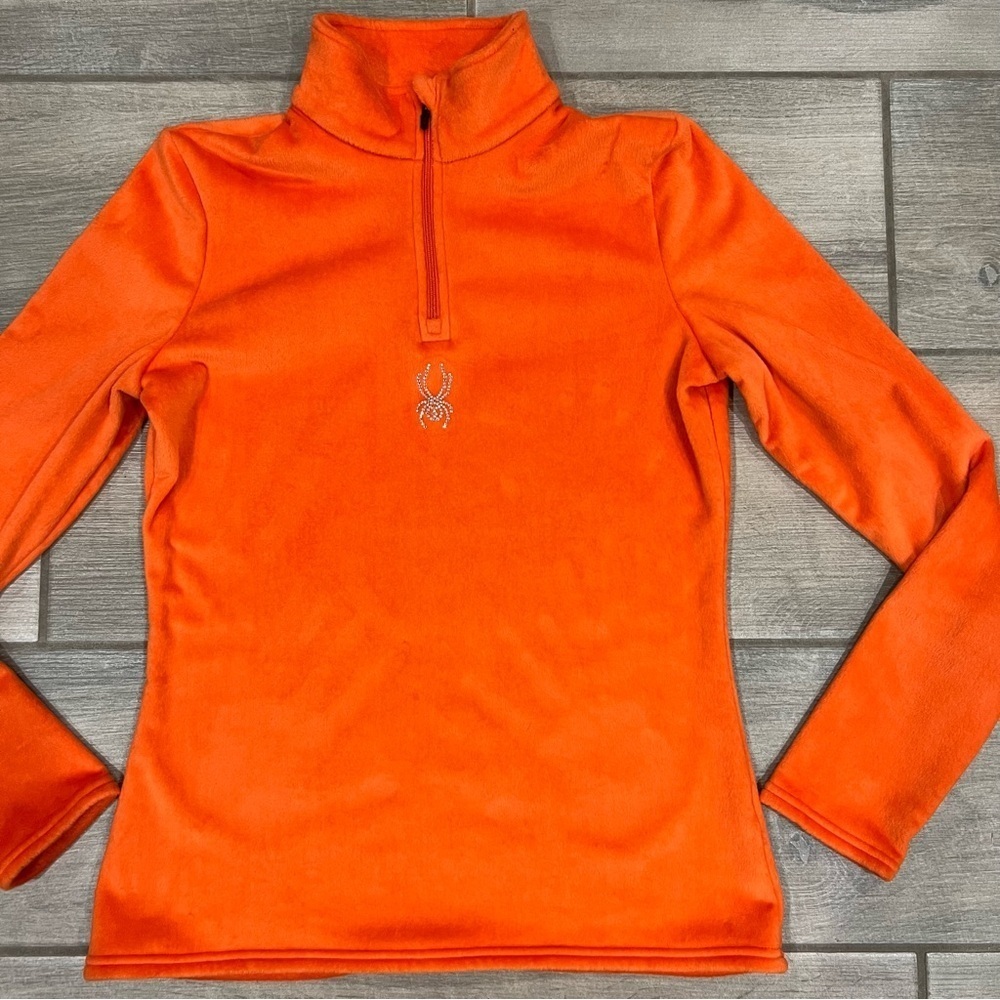 Spyder Orange Shimmer Quarter Zip T Neck Top Ski Winter Snow Layer Women’s M - Picture 2 of 9